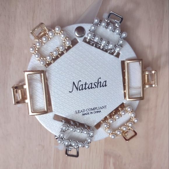 Natasha Pearl Gold Silver Mini Metal Hair Clip Claw Accessory Set Y2K Bling - Picture 1 of 2